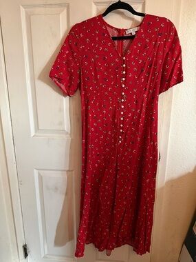 Ivy City Co Red Floral Button-Front Midi Dress